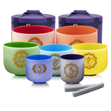 6-12 Inch Candy Colored Chakra Quartz Crystal Singing Bowl Set 7 pcs with Cases