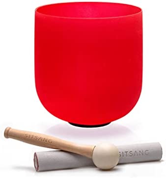 SITSANG Red C Note Crystal Singing Bowl Root Chakra 6 inch with Singing Bowl Carry Case Bag and Suede Striker and Rubber Mallet and O-ring