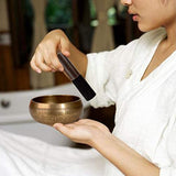 5 inch Tibetan Singing Bowl Nepal Antique Mantra Carving Hand Hammered Sound Bowl Set For Yoga Chakras Healing Meditation Zen With Leather Striker -Bl