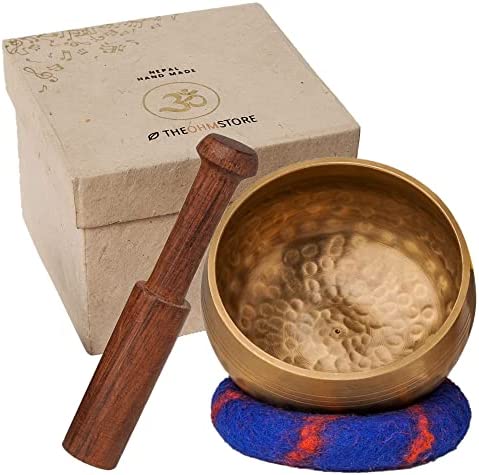 Tibetan Singing Bowl Set by Store — Meditation Sound Bowl and Wooden Striker with Lokta Gift Box — Hand Hammered Nepali Instrument for Yoga Chakra Hea