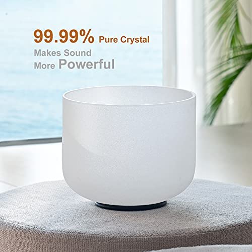 8 inch Chakra Quartz Crystal Singing Bowl Free mallet & O-ring For Meditation and Sound Therapy