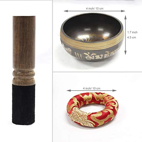 Tibetan Singing Bowl Set ~ For Meditation Chakra Healing Yoga Zen Garden~Sound Bell Perfect Gift Beautiful Tone Antique Design 4 inch~ With Mallet & C