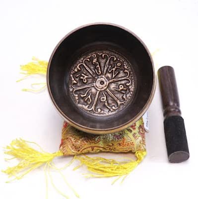 Tibetan Singing Bowl Set -Om Mani Padme Hum Engravings and Spiral Design Sound Bowl Handcrafted in Nepal for Chakra Alignment Meditation Yoga