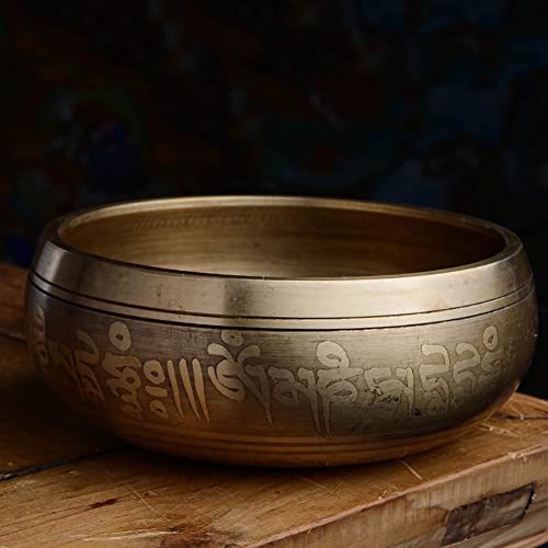 Singing Bowls 4.7 Inch Tibetan Sound Bowl for Holistic Healing Stress Relief Meditation Relaxation Gratitude Pattern Antique Light Brown Bowl4.7inch
