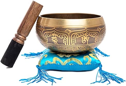 Tibetan Singing Bowl Set - Easy To Play Authentic Handcrafted For Meditation Sound Chakra Yoga Healing 4 Inches By Himalayan Bazaar (Gold & Turquoise)