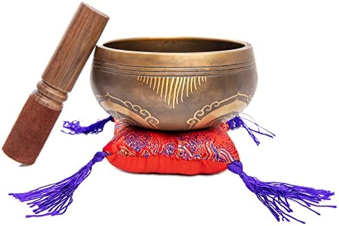 Tibetan Singing Bowl Set - Easy To Play Authentic Handcrafted For Meditation Sound Chakra Yoga Healing 4 Inches By Himalayan Bazaar (Brown and Maroon)