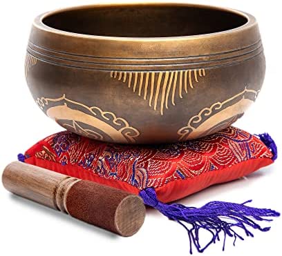 Tibetan Singing Bowl Set - Easy To Play Authentic Handcrafted For Meditation Sound Chakra Yoga Healing 4 Inches By Himalayan Bazaar (Brown and Maroon)