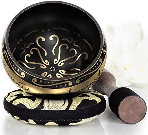 Tibetan Singing Bowl Set ~ Easy to Play ~ Creates Beautiful Sound for Holistic Healing Stress Relief Meditation & Relaxation ~ Love Pattern ~ Glossy B