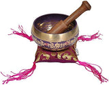 Tibetan Singing Bowl Set By - With Traditional Design Tibetan Buddhist Prayer Flag - Handmade in Nepal (Purple)