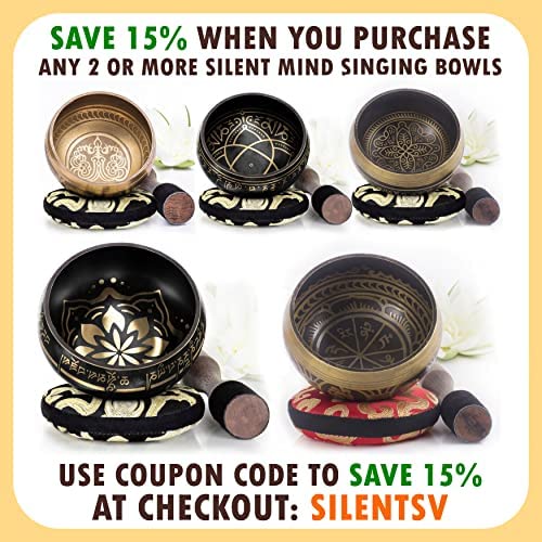 Tibetan Singing Bowl Set ~ Easy to Play ~ Creates Beautiful Sound for Holistic Healing Stress Relief Meditation & Relaxation ~ Peace Pattern ~ Gold Bo