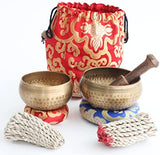 Tibetan Singing Bowl Set 2 Bowls with Lokta Rope Incense 4 inches and 3.1 inches Authentic Handcrafted in Nepal Meditation Yoga Chakra Healing Mindful