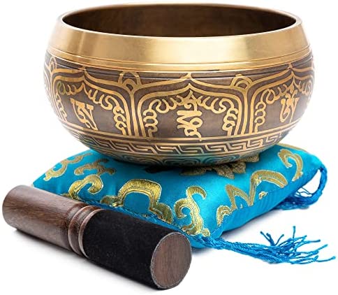 Tibetan Singing Bowl Set - Easy To Play Authentic Handcrafted For Meditation Sound Chakra Yoga Healing 4 Inches By Himalayan Bazaar (Gold & Turquoise)