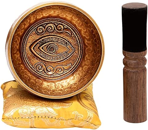 Tibetan Singing Bowl Set with Dharma Eye Healing Mantra Engravings — Yoni Meditation Sound Bowl by Store Handcrafted in Nepal