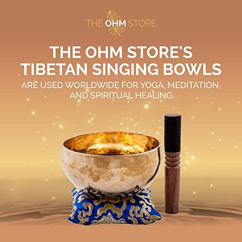 Large Tibetan Singing Bowl Set by Store — Pure Bronze Meditation Sound Bowl and Wooden Mallet Handcrafted in Nepal — The Sunset Bowl 6.5 Inch