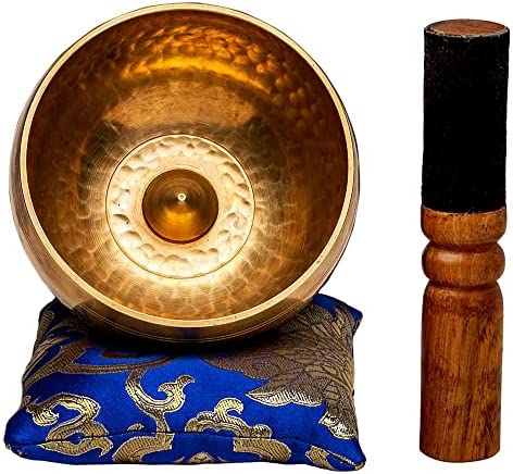 Tibetan Singing Bowl Set by Store — Hand Hammered Lingam Meditation Sound Bowl — Yoga Chakra Balancing Mindfulness Stress and Anxiety Relief
