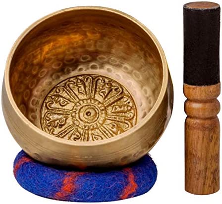 Tibetan Singing Bowl Set by The Store with Healing Mantra Engravings — Meditation Sound Bowl and Wooden Striker Handcrafted in Nepal