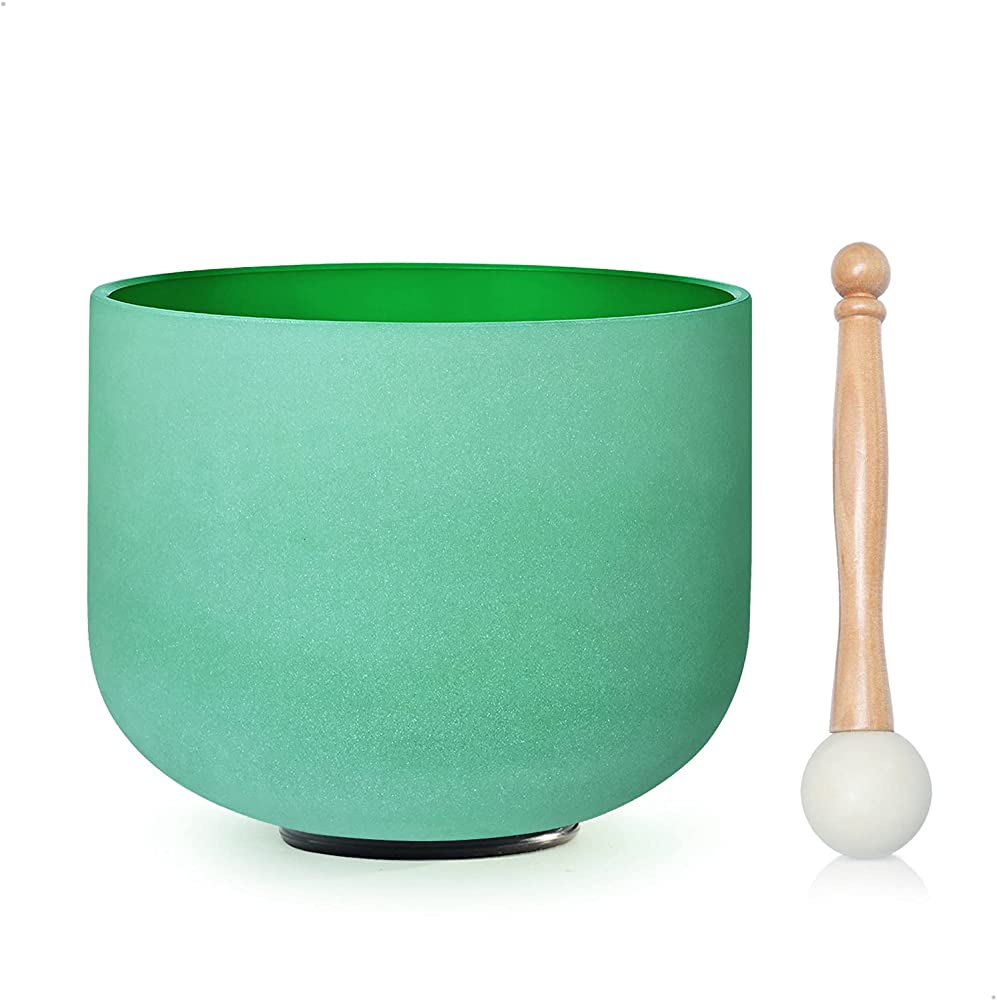 8 Inch Green Color F Note Heart Chakra Frosted Quartz Crystal Singing Bowl Sound Healing Instrument Free mallet & O-ring For Meditation