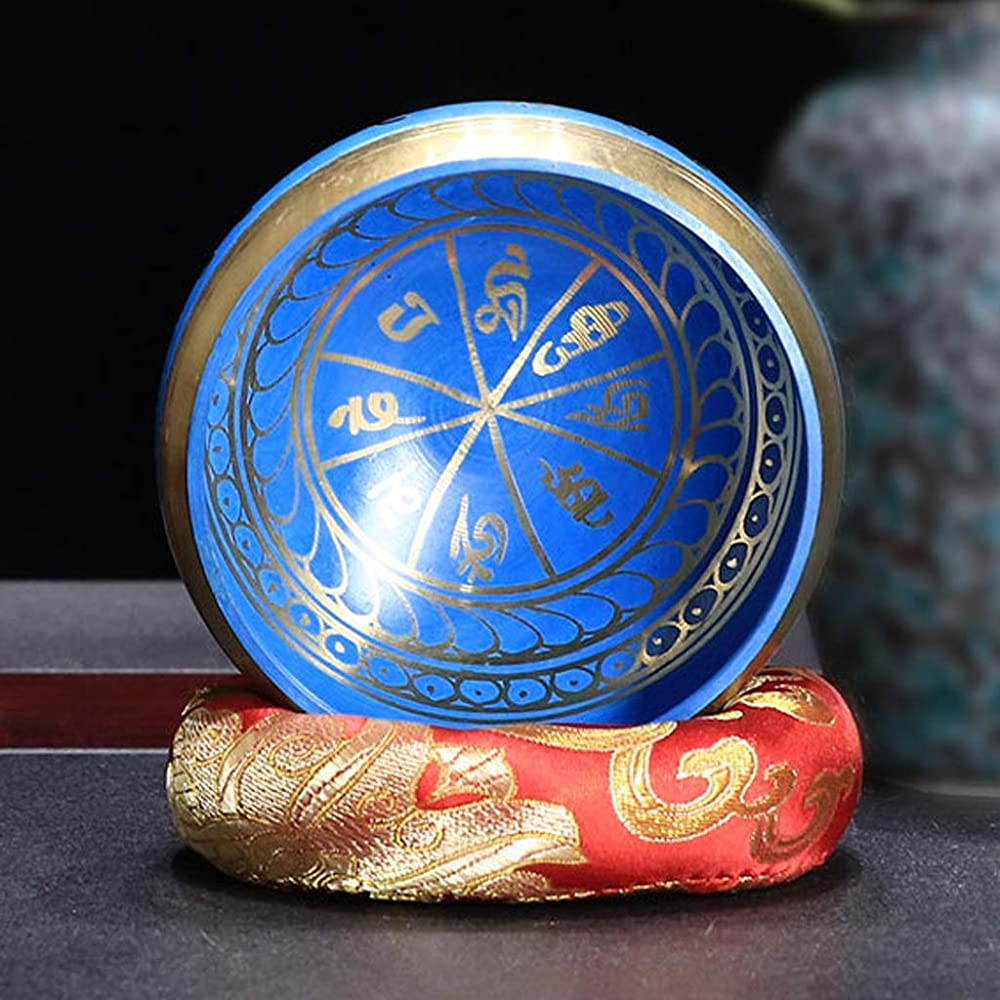 New 9.5cm Arrivials Buddhism Accessory Tibetan Meditation Hammered Alms Bowl Yoga Copper Sound Chakra Singing Bowl Blue (Color : Blue)