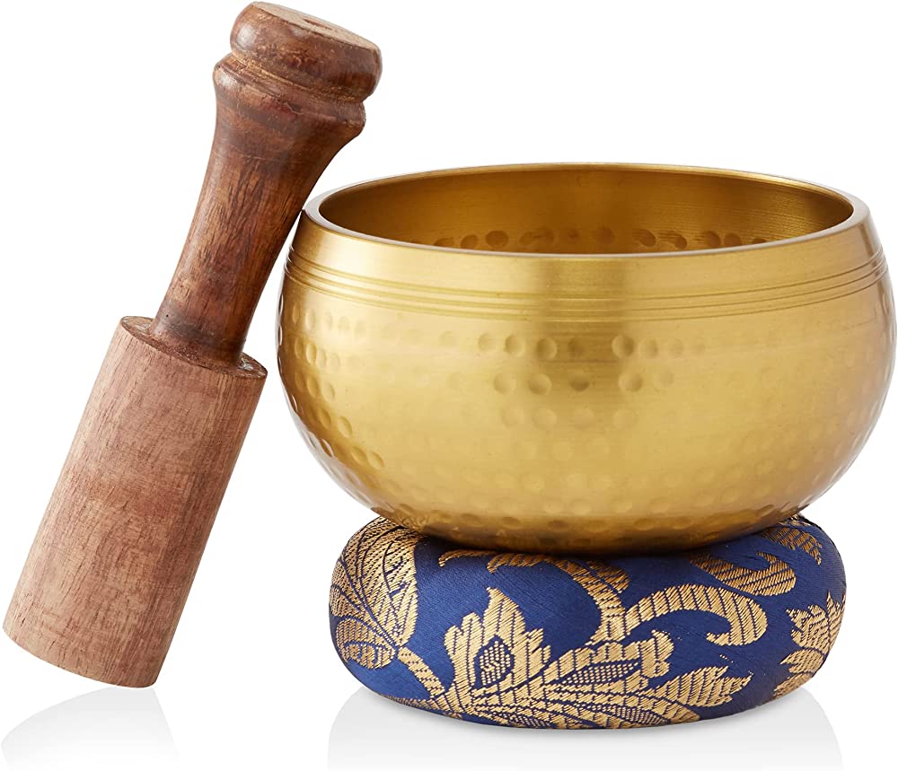 Tibetan Singing Bowl Set - Handcrafted Meditation Sound Bowl for Yoga Chakra Healing Mindfulness and Prayer with Wooden Striker and Cushion