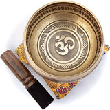 Tibetan Singing Bowl Set - Easy To Play - Om Design For Meditation Sound Chakra Yoga Healing 4 Inches By Himalayan Bazaar (Gold & Yellow)