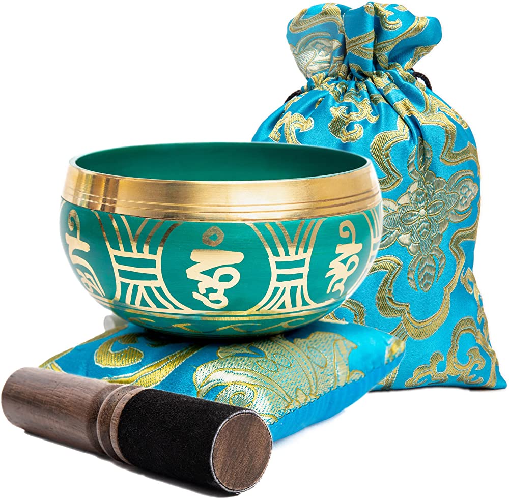 Tibetan Singing Bowl Set with Bag- Easy To Play - Authentic Handcrafted Mindfulness Meditation Holistic Sound 7 Chakra Healing Gift by Himalayan Bazaa