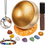 Tibetan Singing Bowls Set with 7 Chakra Crystals and Healing Stones 1 Tree of Life Necklace 1 Chakra Bracelet Great Meditation Yoga Gifts for Women