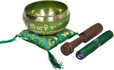 Tibetan Singing Bowl Set By - With Traditional Design Tibetan Buddhist Prayer Flag - Handmade in Nepal (Green)