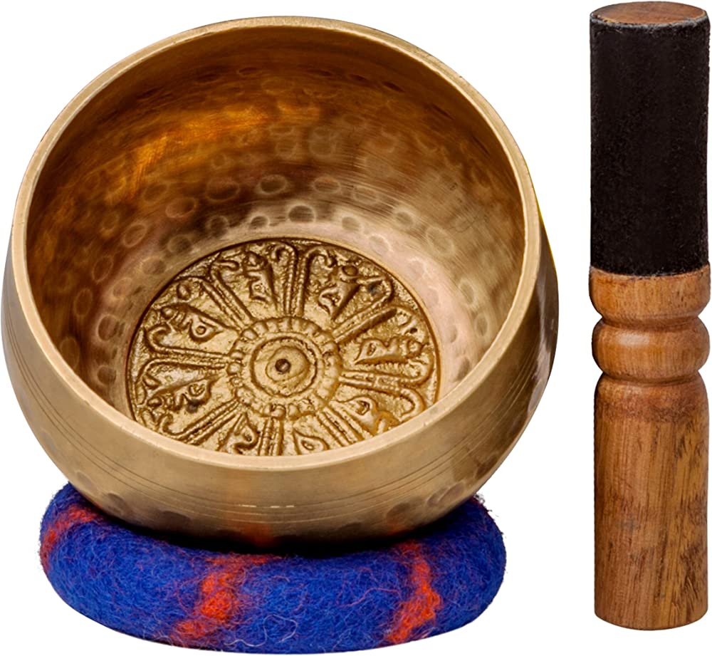 Tibetan Singing Bowl Set by The Store with Healing Mantra Engravings — Meditation Sound Bowl and Wooden Striker Handcrafted in Nepal — Yoga Chakra Bal