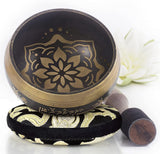 Tibetan Singing Bowl Set — Easy to Play ~ Creates Beautiful Sound for Holistic Healing Stress Relief Meditation & Relaxation ~ Bliss Pattern~ Darker B