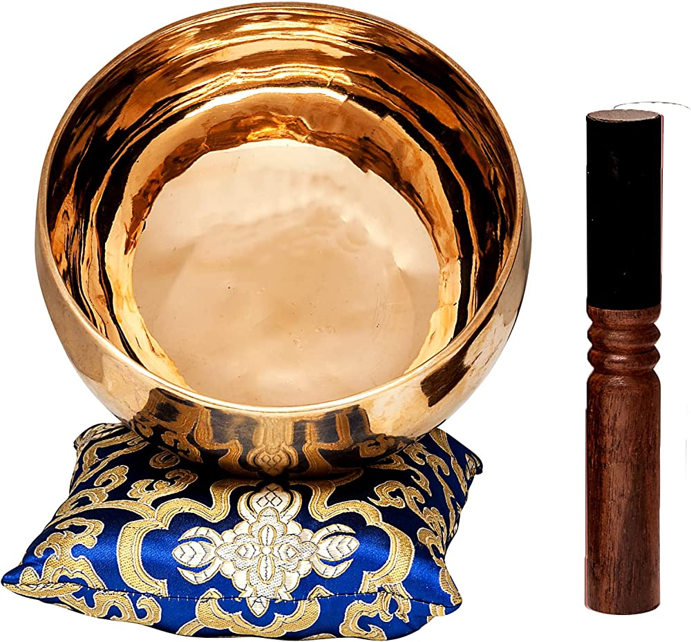 Large Tibetan Singing Bowl Set by Store — Pure Bronze Meditation Sound Bowl and Wooden Mallet Handcrafted in Nepal — The Sunset Bowl 6.5 Inch