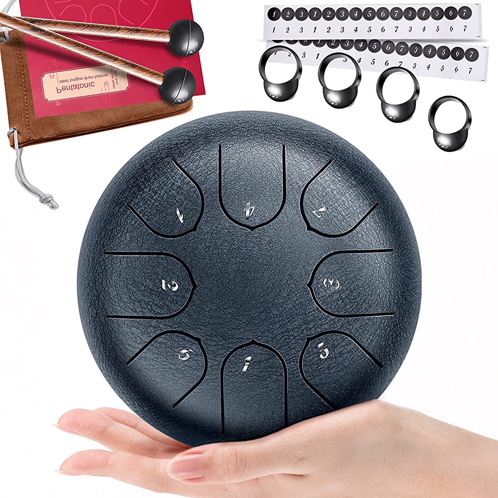 Alloy Steel Tongue Drum 6 Inches 8 Notes Hand Drum Kit Healing Drum Instrument for Kids or Adults with Simple Mallets Padded Travel Bag
