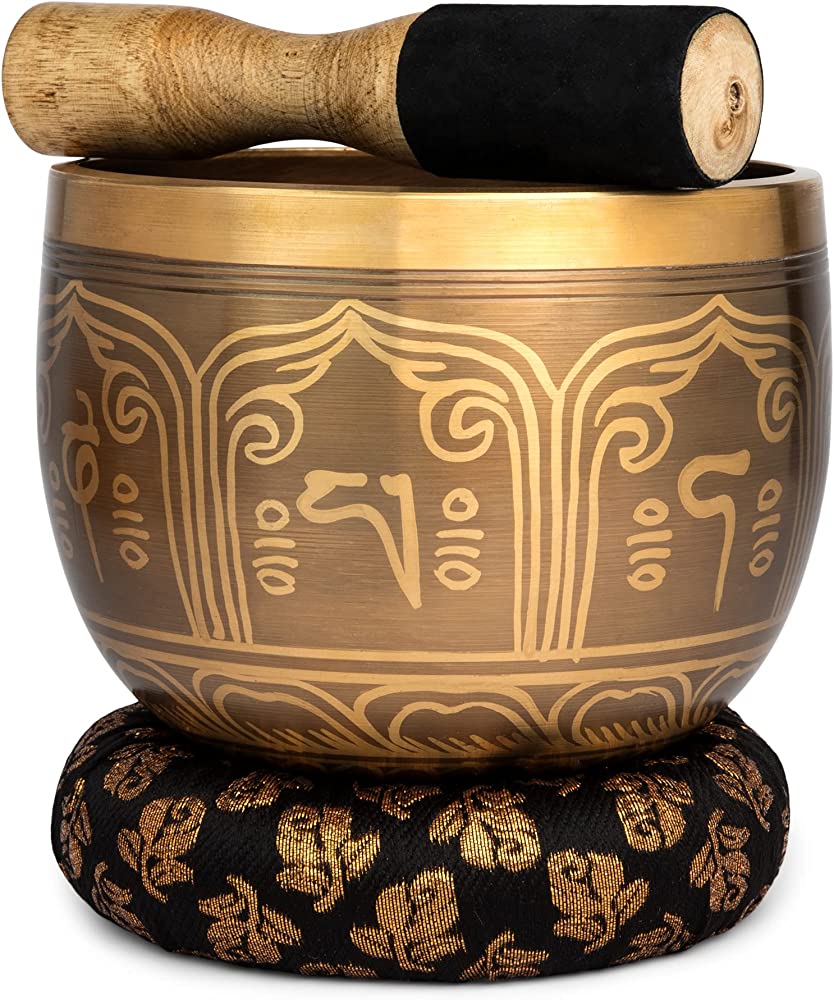 Meditative Deep Singing Bowl with Mallet and Cushion - Tibetan Sound Bowls for Energy Healing Mindfulness Grounding Zen Meditation - Exquisite Unique 