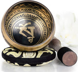 Tibetan Singing Bowl Set ~ Easy to Play ~ Creates Beautiful Sound for Holistic Healing Stress Relief Meditation & Relaxation ~ Balance Pattern ~ Dark 