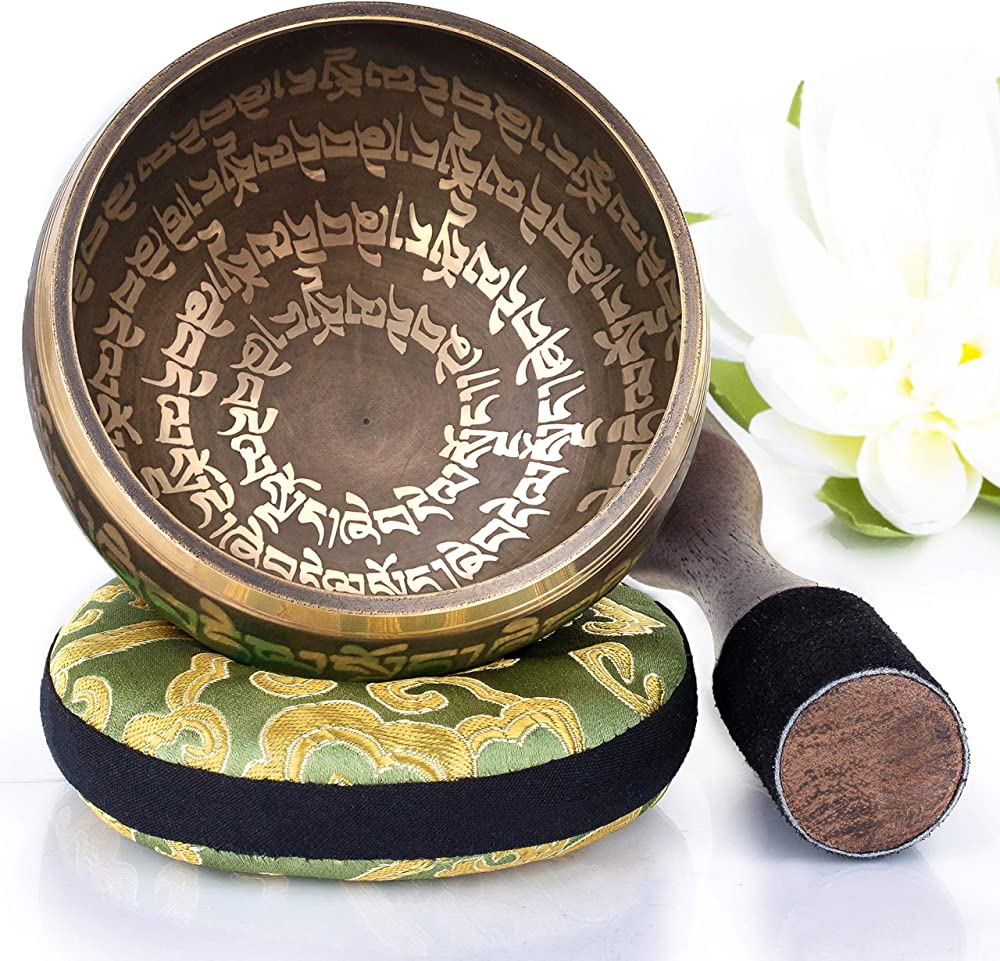 Tibetan Singing Bowl Set ~ Easy to Play ~ Creates Beautiful Sound for Holistic Healing Stress Relief Meditation & Relaxation ~ Peace Pattern ~ Light B