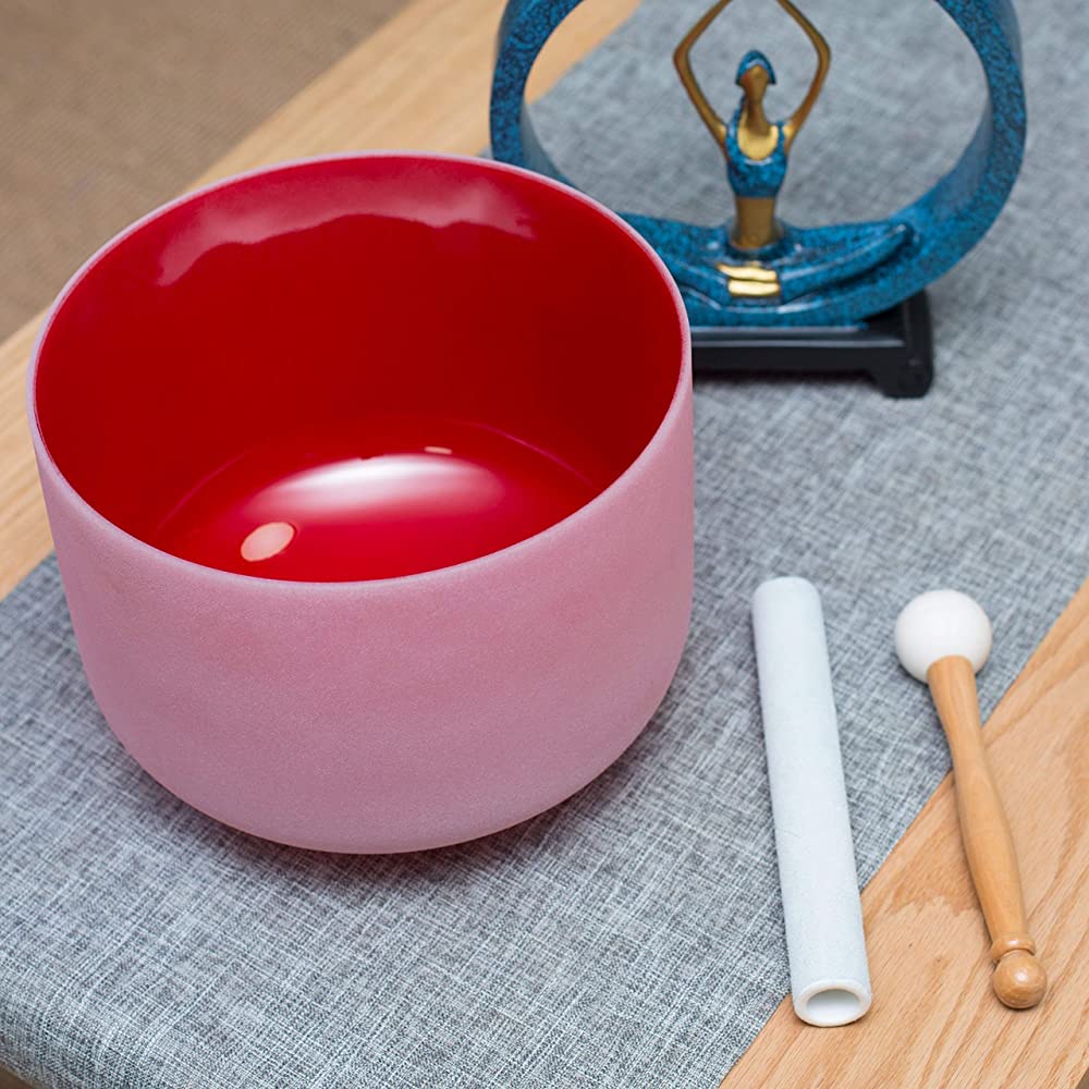 Leize Quartz Crystal Singing Bowl C Note Root Chakra Red 10 inch with Heavy Duty Carrying Case Suede Striker