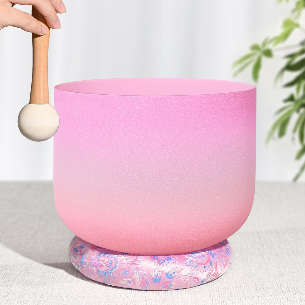 432Hz F Note Crown Chakra 8 Inch Candy Color Frosted Quartz Crystal Singing Bowl