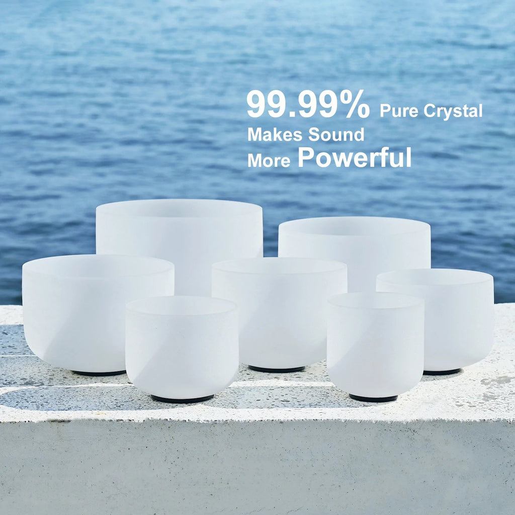 Kreativeproduct™ Large Crystal Singing Bowl Set 7 Chakras 432 Hz Size 8" to 14"