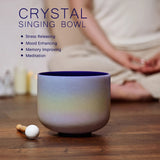 Rainbow Colored Throat Chakra Frosted Quartz Crystal Singing Bowl Set